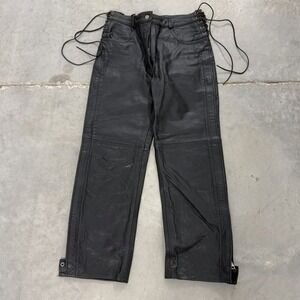 Highway One Black Leather Motorcycle Pants Side Lace Up Zip Leg womans Size 12